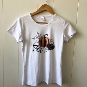 White fall “Boo” shirt